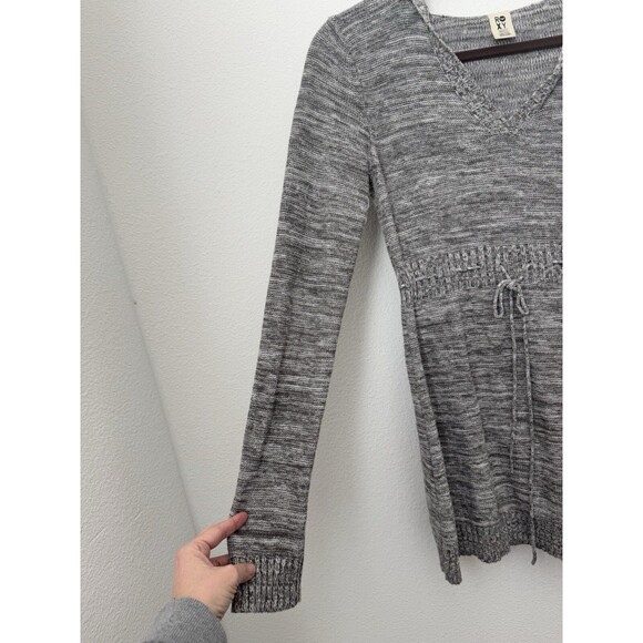 Roxy Women's Marled Gray Hoodie Tunic Sweater Knit V Neck Pullover Small - Picture 3 of 12